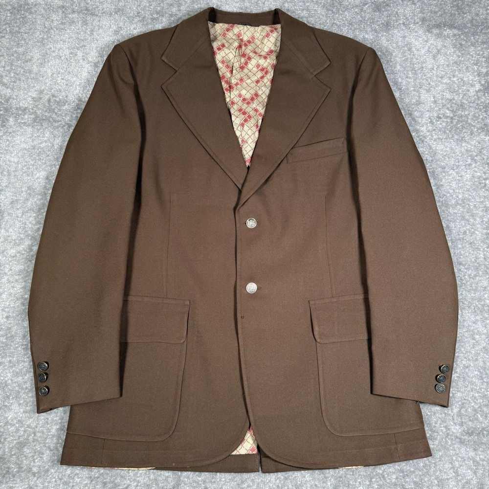 VTG JC‎ Penney's Towncraft Blazer Men's Brown Metal Buttons